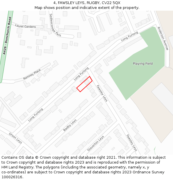 4, FAWSLEY LEYS, RUGBY, CV22 5QX: Location map and indicative extent of plot