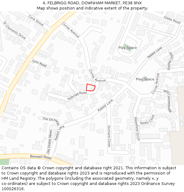 4, FELBRIGG ROAD, DOWNHAM MARKET, PE38 9NX: Location map and indicative extent of plot