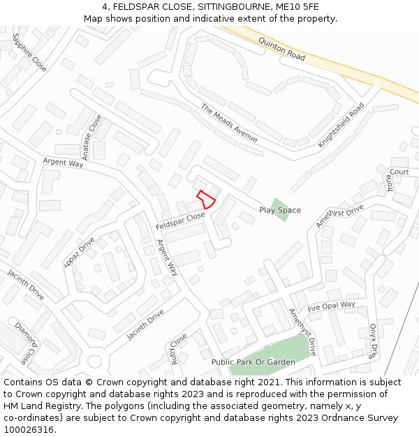 4, FELDSPAR CLOSE, SITTINGBOURNE, ME10 5FE: Location map and indicative extent of plot