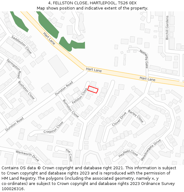 4, FELLSTON CLOSE, HARTLEPOOL, TS26 0EX: Location map and indicative extent of plot