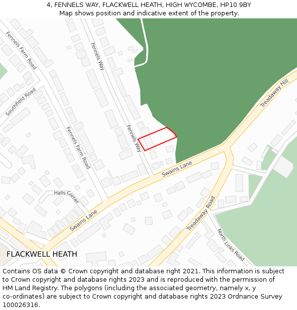 4, FENNELS WAY, FLACKWELL HEATH, HIGH WYCOMBE, HP10 9BY: Location map and indicative extent of plot