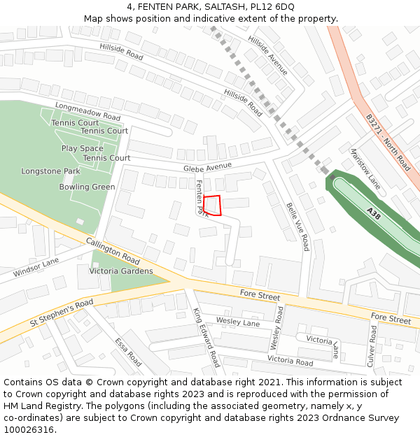 4, FENTEN PARK, SALTASH, PL12 6DQ: Location map and indicative extent of plot