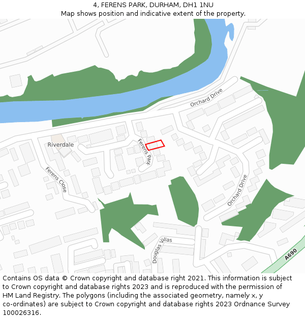 4, FERENS PARK, DURHAM, DH1 1NU: Location map and indicative extent of plot