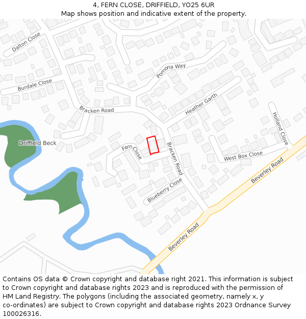 4, FERN CLOSE, DRIFFIELD, YO25 6UR: Location map and indicative extent of plot