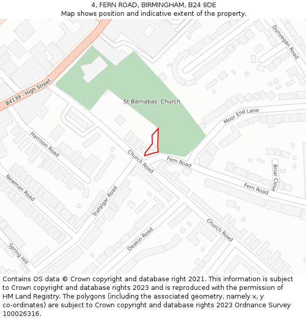 4, FERN ROAD, BIRMINGHAM, B24 9DE: Location map and indicative extent of plot