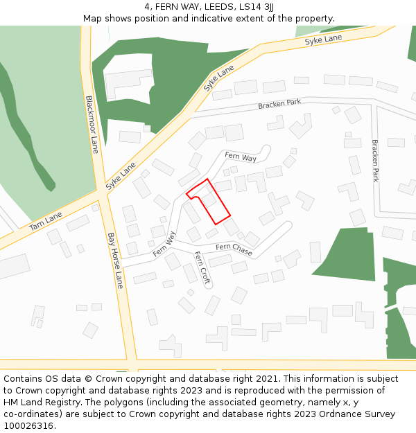 4, FERN WAY, LEEDS, LS14 3JJ: Location map and indicative extent of plot