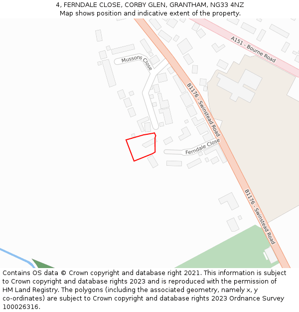 4, FERNDALE CLOSE, CORBY GLEN, GRANTHAM, NG33 4NZ: Location map and indicative extent of plot