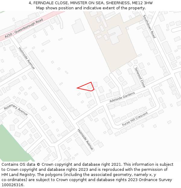 4, FERNDALE CLOSE, MINSTER ON SEA, SHEERNESS, ME12 3HW: Location map and indicative extent of plot