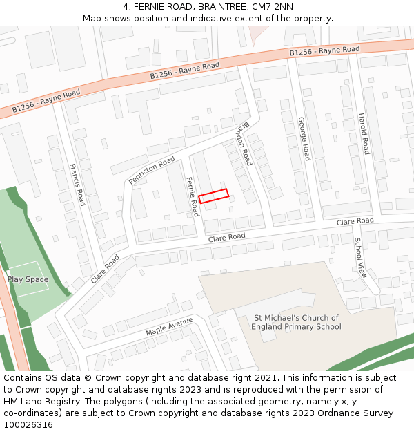 4, FERNIE ROAD, BRAINTREE, CM7 2NN: Location map and indicative extent of plot