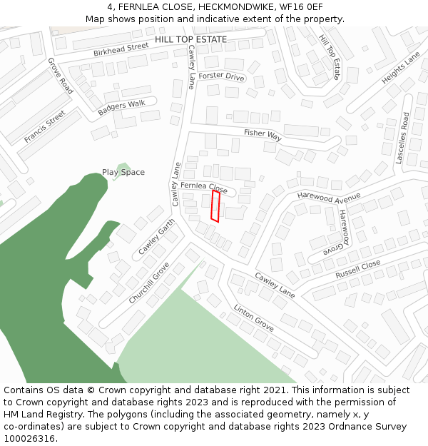 4, FERNLEA CLOSE, HECKMONDWIKE, WF16 0EF: Location map and indicative extent of plot