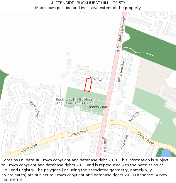 4, FERNSIDE, BUCKHURST HILL, IG9 5TY: Location map and indicative extent of plot
