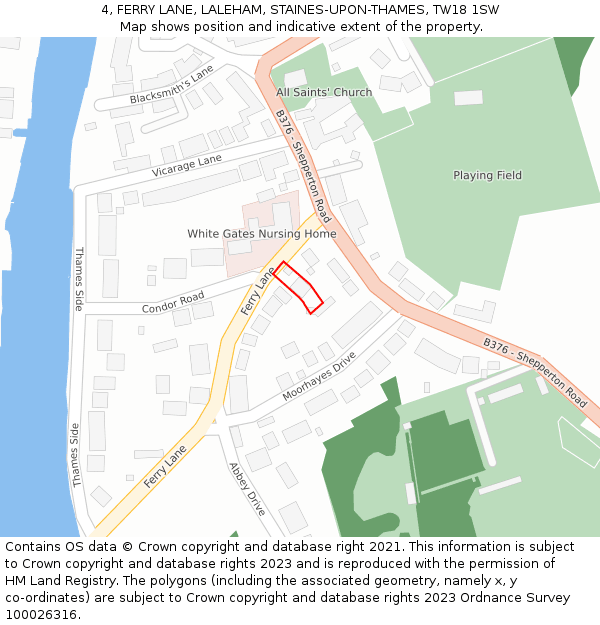 4, FERRY LANE, LALEHAM, STAINES-UPON-THAMES, TW18 1SW: Location map and indicative extent of plot