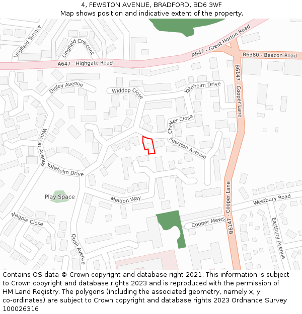 4, FEWSTON AVENUE, BRADFORD, BD6 3WF: Location map and indicative extent of plot