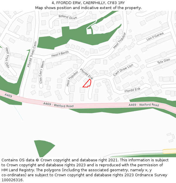 4, FFORDD ERW, CAERPHILLY, CF83 1RY: Location map and indicative extent of plot