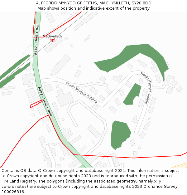 4, FFORDD MYNYDD GRIFFITHS, MACHYNLLETH, SY20 8DD: Location map and indicative extent of plot