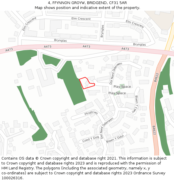 4, FFYNNON GROYW, BRIDGEND, CF31 5AR: Location map and indicative extent of plot