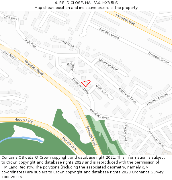 4, FIELD CLOSE, HALIFAX, HX3 5LS: Location map and indicative extent of plot