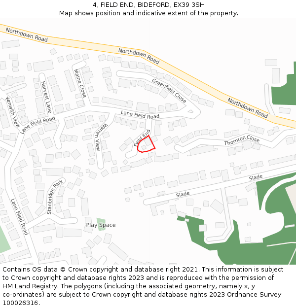 4, FIELD END, BIDEFORD, EX39 3SH: Location map and indicative extent of plot