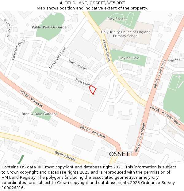 4, FIELD LANE, OSSETT, WF5 9DZ: Location map and indicative extent of plot