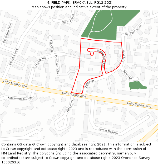 4, FIELD PARK, BRACKNELL, RG12 2DZ: Location map and indicative extent of plot