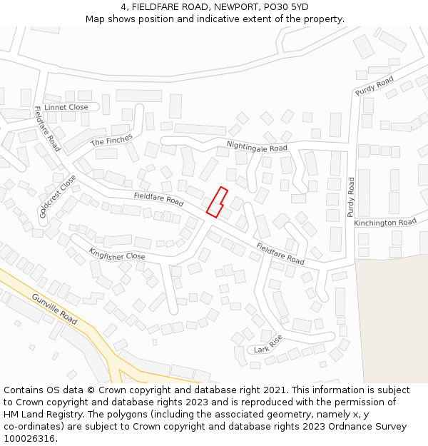 4, FIELDFARE ROAD, NEWPORT, PO30 5YD: Location map and indicative extent of plot