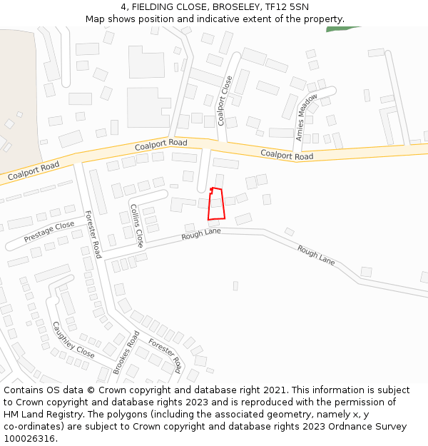 4, FIELDING CLOSE, BROSELEY, TF12 5SN: Location map and indicative extent of plot