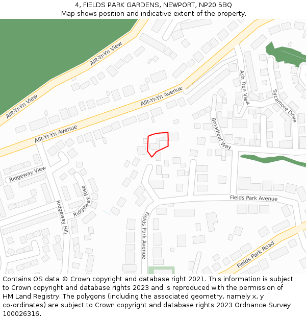 4, FIELDS PARK GARDENS, NEWPORT, NP20 5BQ: Location map and indicative extent of plot