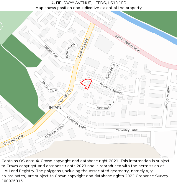 4, FIELDWAY AVENUE, LEEDS, LS13 1ED: Location map and indicative extent of plot