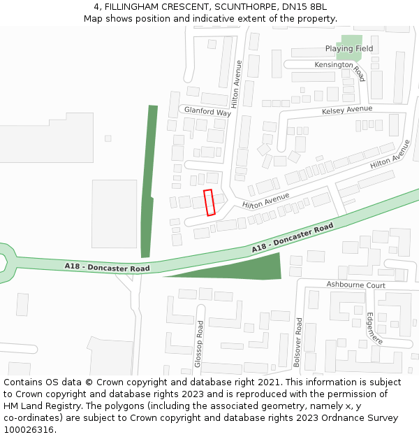 4, FILLINGHAM CRESCENT, SCUNTHORPE, DN15 8BL: Location map and indicative extent of plot