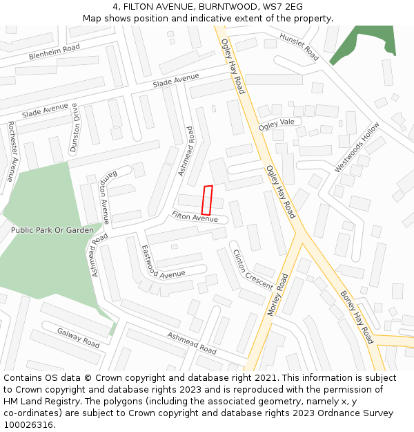 4, FILTON AVENUE, BURNTWOOD, WS7 2EG: Location map and indicative extent of plot