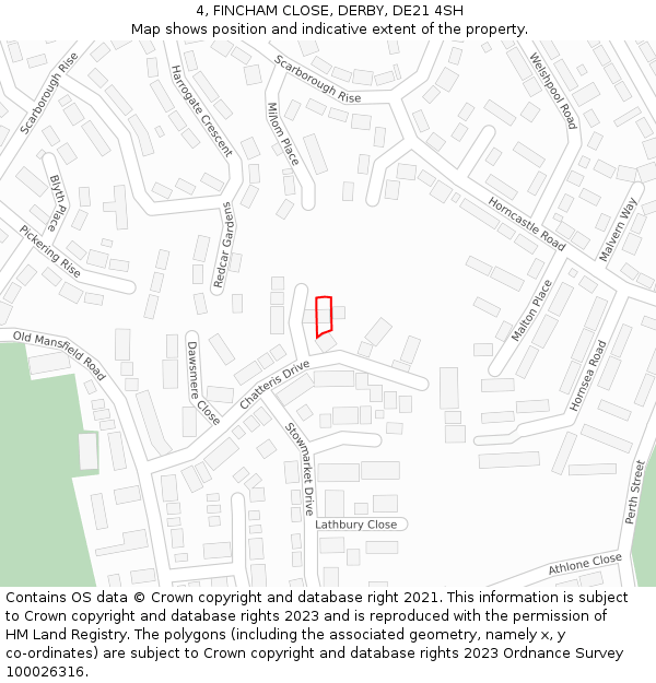 4, FINCHAM CLOSE, DERBY, DE21 4SH: Location map and indicative extent of plot