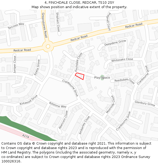 4, FINCHDALE CLOSE, REDCAR, TS10 2SY: Location map and indicative extent of plot