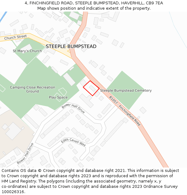 4, FINCHINGFIELD ROAD, STEEPLE BUMPSTEAD, HAVERHILL, CB9 7EA: Location map and indicative extent of plot