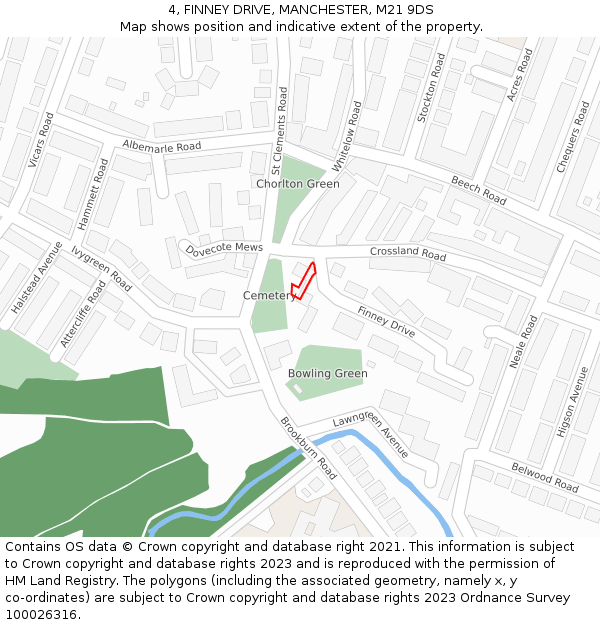 4, FINNEY DRIVE, MANCHESTER, M21 9DS: Location map and indicative extent of plot