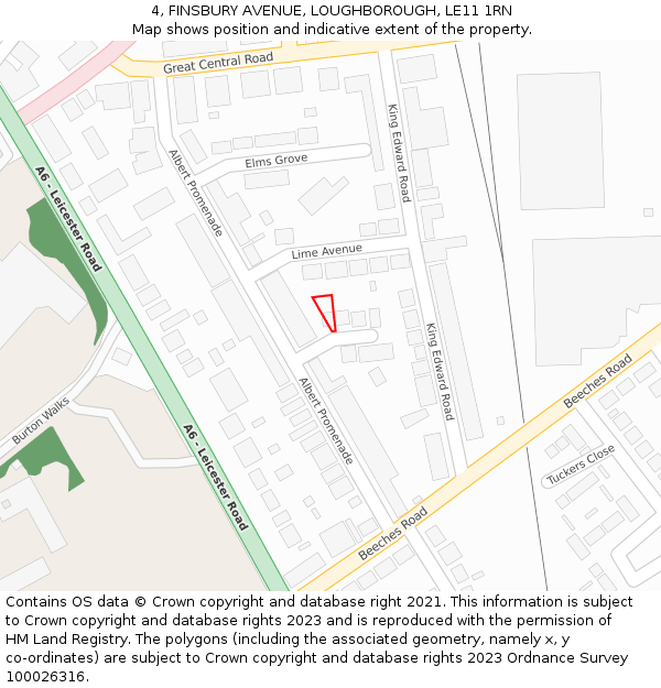 4, FINSBURY AVENUE, LOUGHBOROUGH, LE11 1RN: Location map and indicative extent of plot