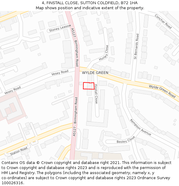 4, FINSTALL CLOSE, SUTTON COLDFIELD, B72 1HA: Location map and indicative extent of plot