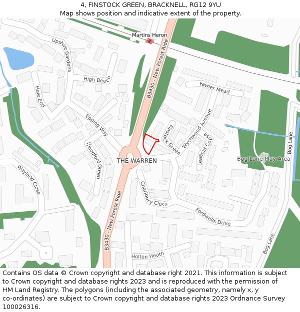 4, FINSTOCK GREEN, BRACKNELL, RG12 9YU: Location map and indicative extent of plot