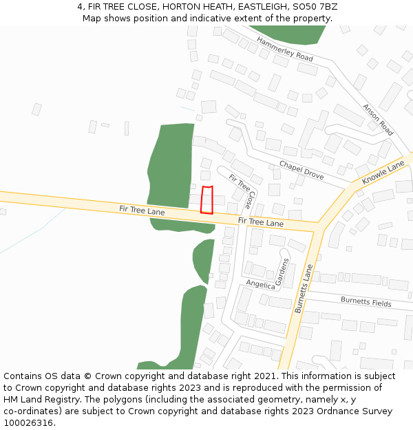 4, FIR TREE CLOSE, HORTON HEATH, EASTLEIGH, SO50 7BZ: Location map and indicative extent of plot