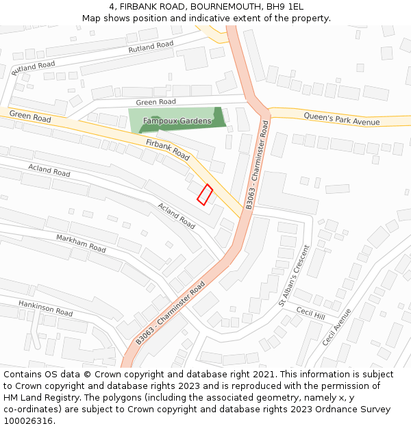 4, FIRBANK ROAD, BOURNEMOUTH, BH9 1EL: Location map and indicative extent of plot
