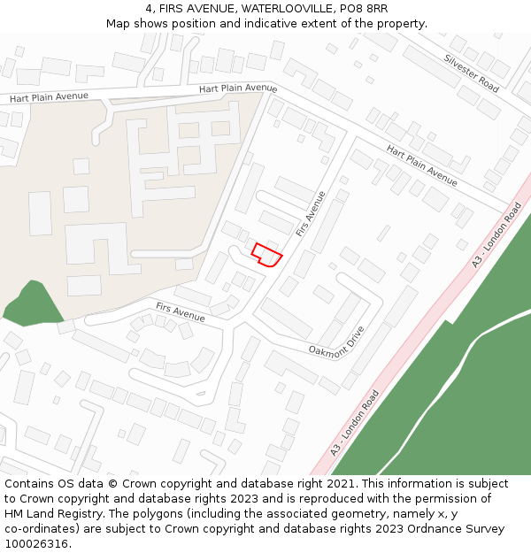 4, FIRS AVENUE, WATERLOOVILLE, PO8 8RR: Location map and indicative extent of plot