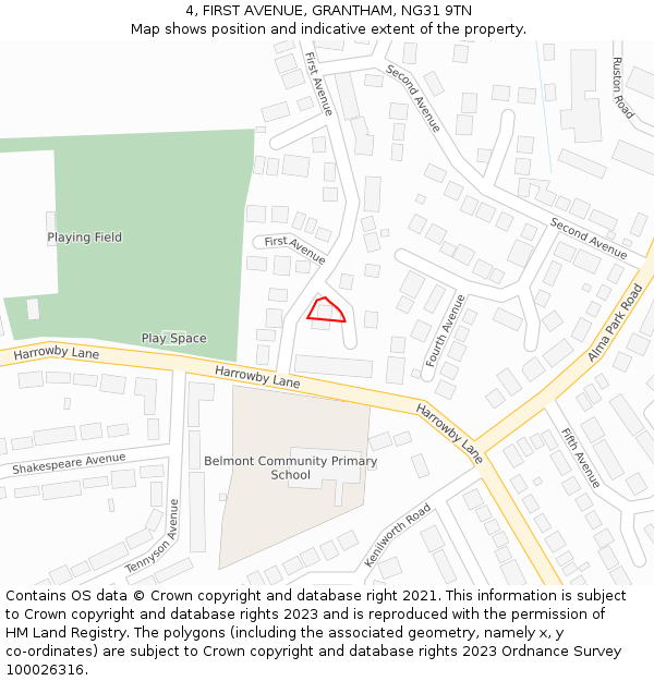 4, FIRST AVENUE, GRANTHAM, NG31 9TN: Location map and indicative extent of plot