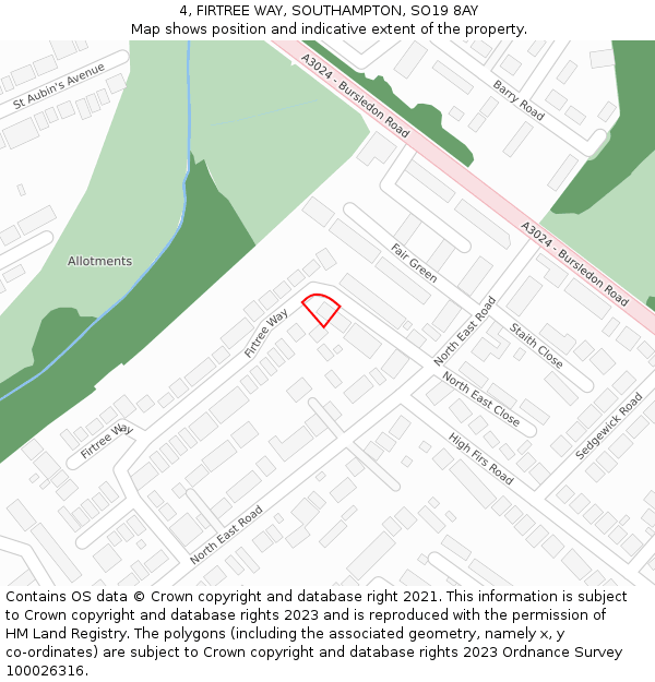 4, FIRTREE WAY, SOUTHAMPTON, SO19 8AY: Location map and indicative extent of plot