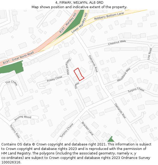 4, FIRWAY, WELWYN, AL6 0RD: Location map and indicative extent of plot