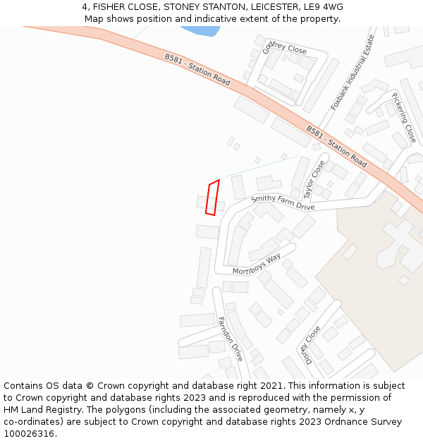 4, FISHER CLOSE, STONEY STANTON, LEICESTER, LE9 4WG: Location map and indicative extent of plot