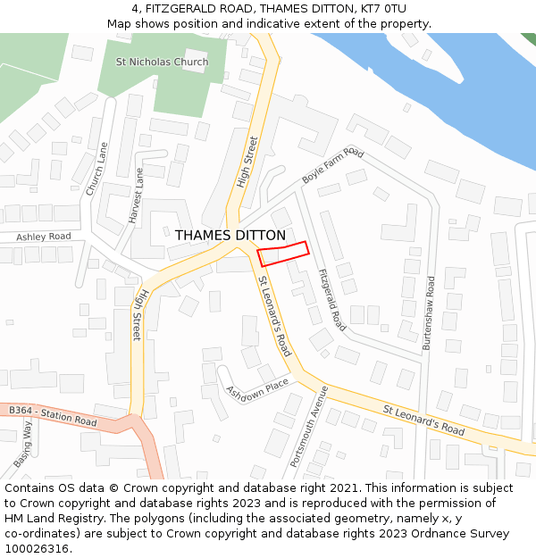 4, FITZGERALD ROAD, THAMES DITTON, KT7 0TU: Location map and indicative extent of plot