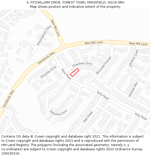 4, FITZWILLIAM DRIVE, FOREST TOWN, MANSFIELD, NG19 0RH: Location map and indicative extent of plot