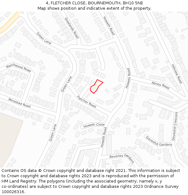 4, FLETCHER CLOSE, BOURNEMOUTH, BH10 5NE: Location map and indicative extent of plot