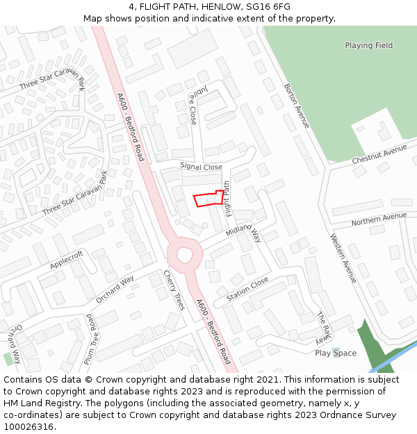 4, FLIGHT PATH, HENLOW, SG16 6FG: Location map and indicative extent of plot