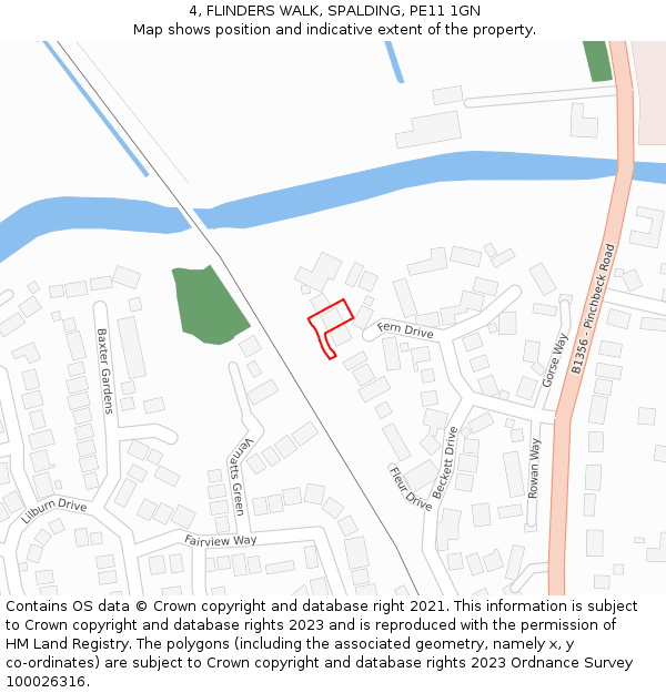 4, FLINDERS WALK, SPALDING, PE11 1GN: Location map and indicative extent of plot