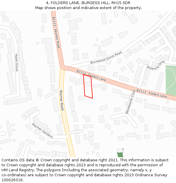 4, FOLDERS LANE, BURGESS HILL, RH15 0DR: Location map and indicative extent of plot